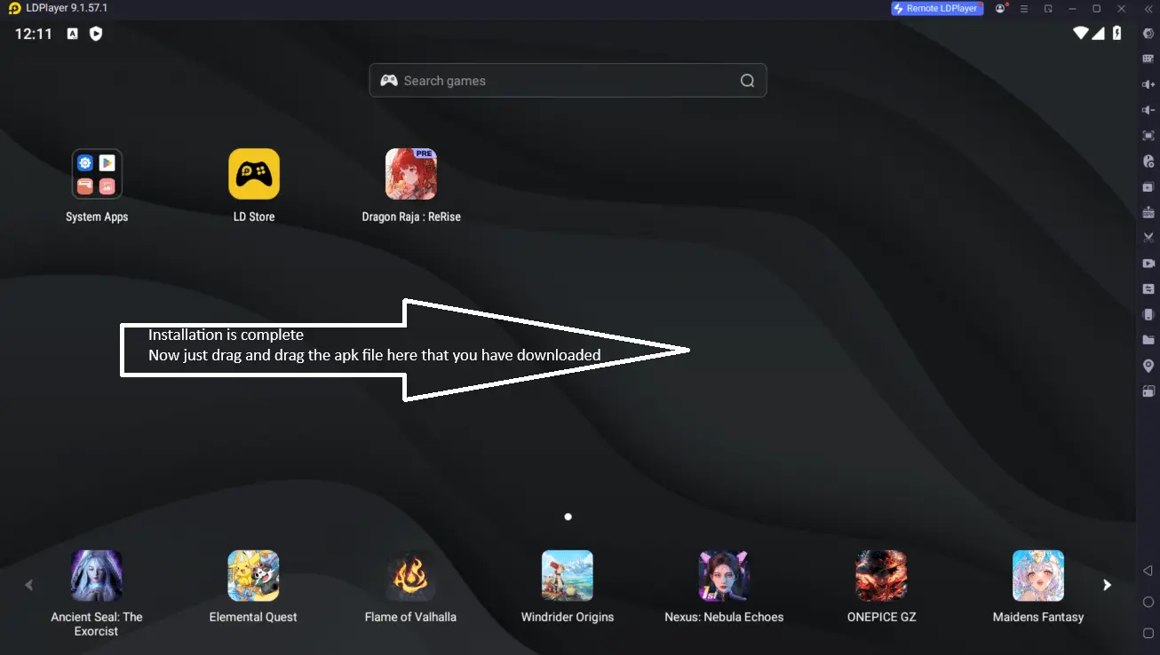 Drag and drop apk after LD player installation