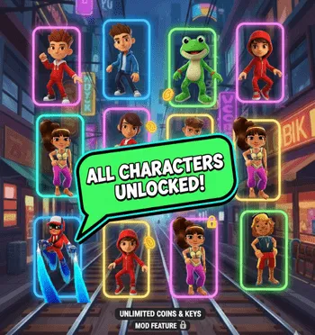 All characters unlocked in Subway Surfers mod APK