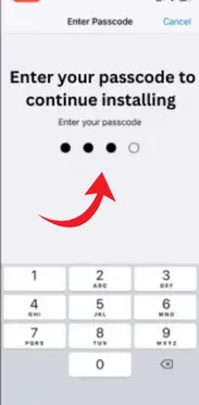 iPhone prompt asking for passcode to proceed with Subway Surfers mod APK installation