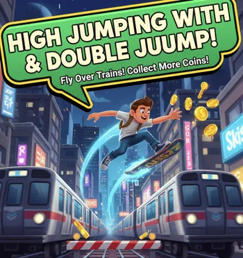 Subway Surfers mod APK showing high jumping with double jump feature