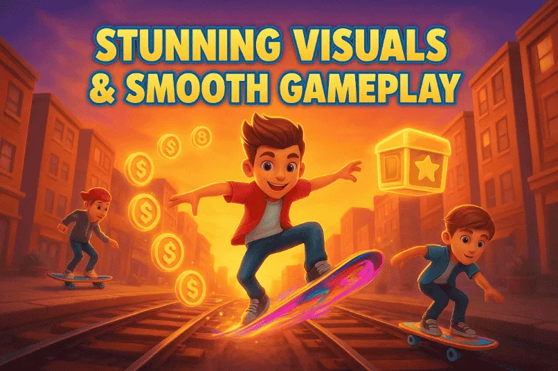 Subway Surfers mod APK showcasing stunning visuals and vibrant cityscapes